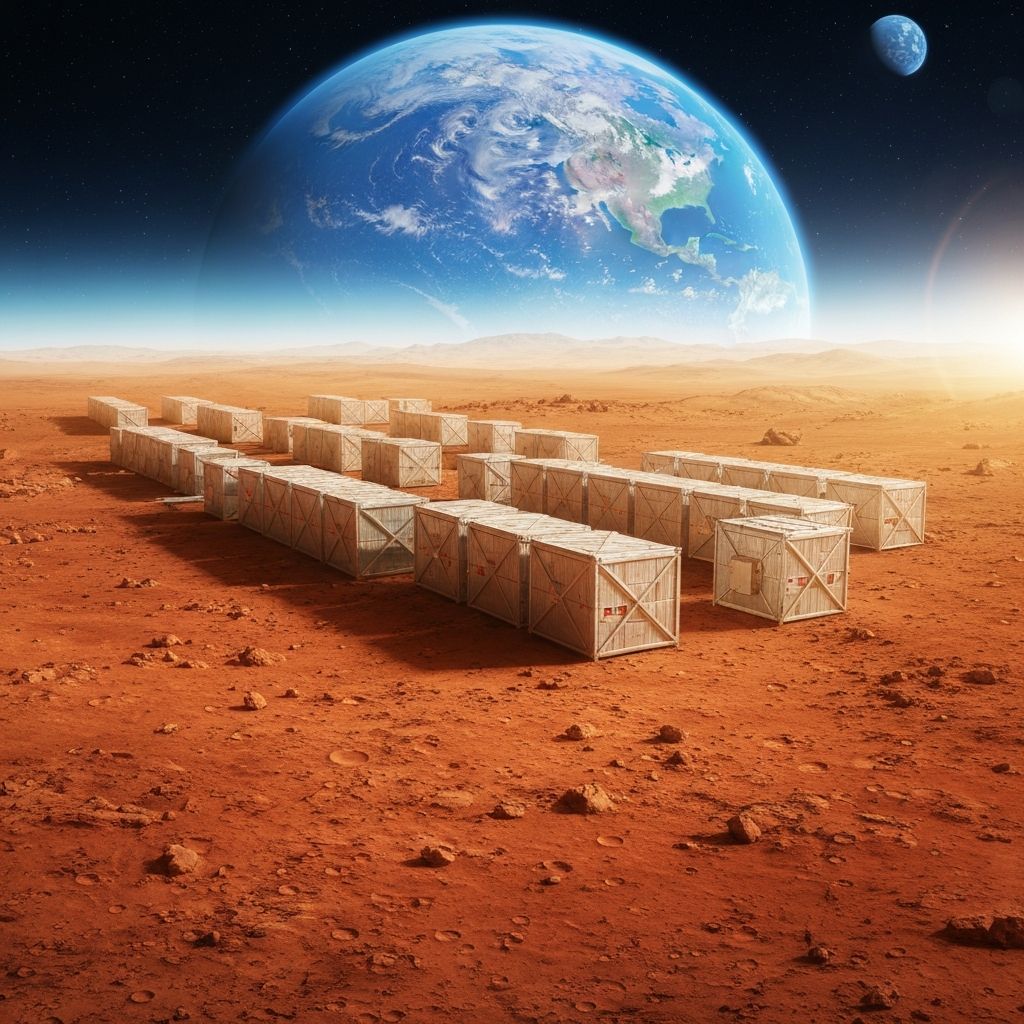 Mars colony with deployed cargo habitats